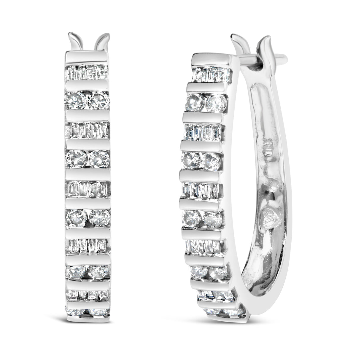 Pendientes de aro en "U" de oro blanco de 10K con diamantes alternos de 1,0 Cttw (color I-J, claridad I2-I3)