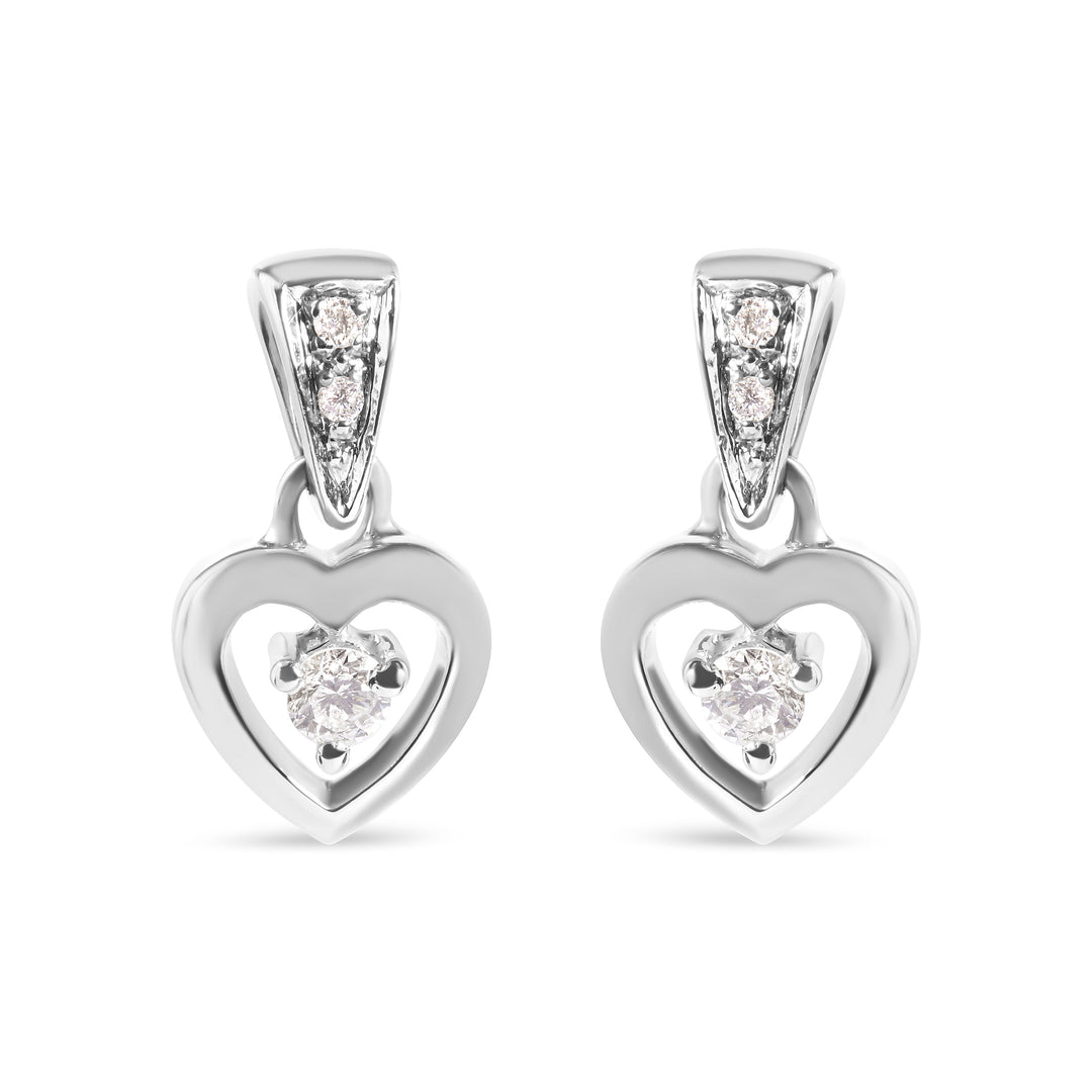 14K White Gold 1/6 Cttw Diamond Dangle Heart Stud Earrings (H-I, SI2-I1)