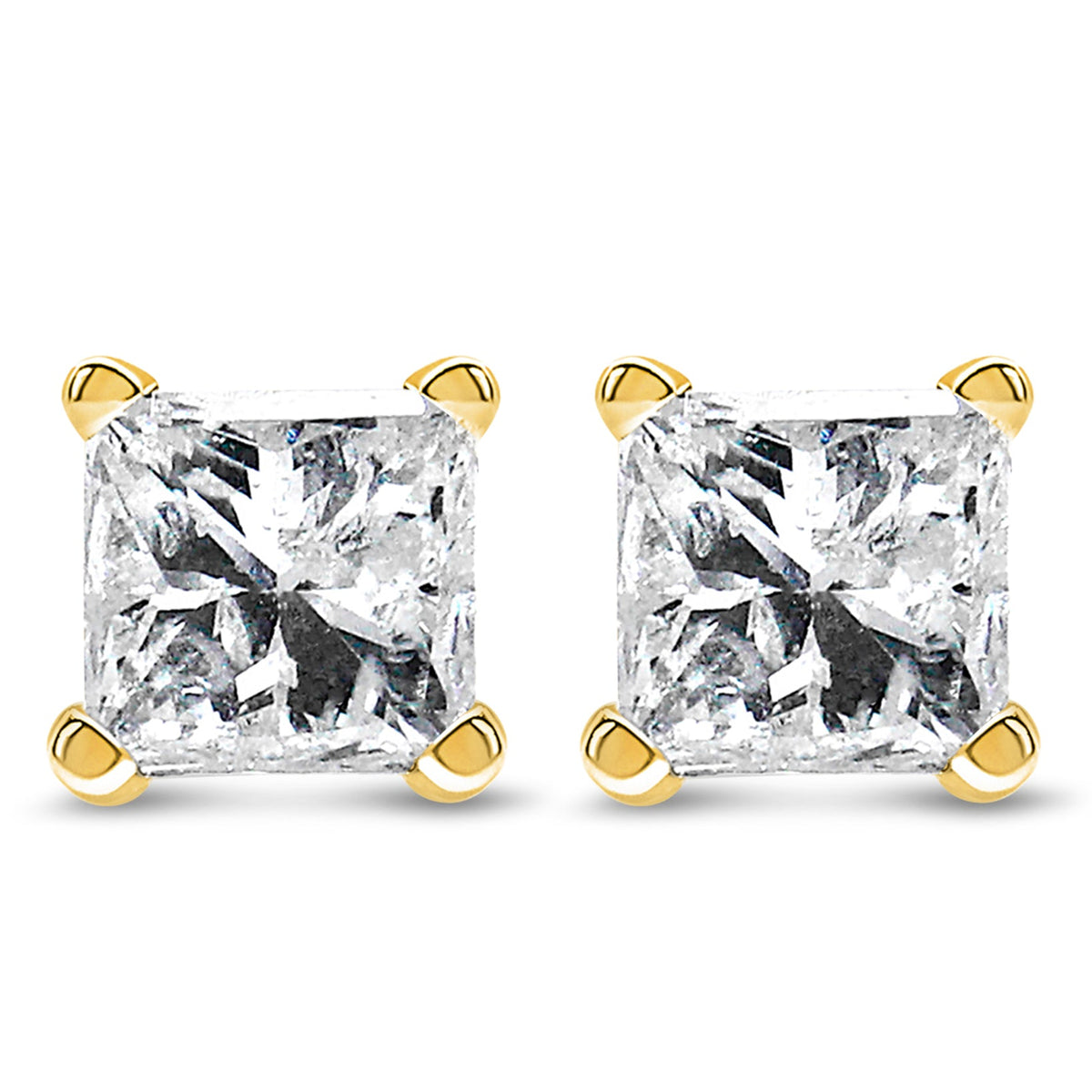 Pendientes de solitario con diamantes de corte princesa de 3/8 Cttw certificados por IGI, montura de 4 puntas, en oro amarillo de 14K (color K-L, claridad I1-I2)