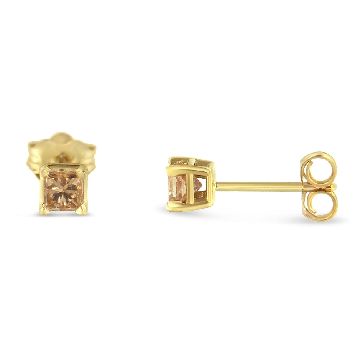 Pendientes de solitario con diamantes de corte princesa de 3/8 Cttw certificados por IGI, montura de 4 puntas, en oro amarillo de 14K (color K-L, claridad I1-I2)