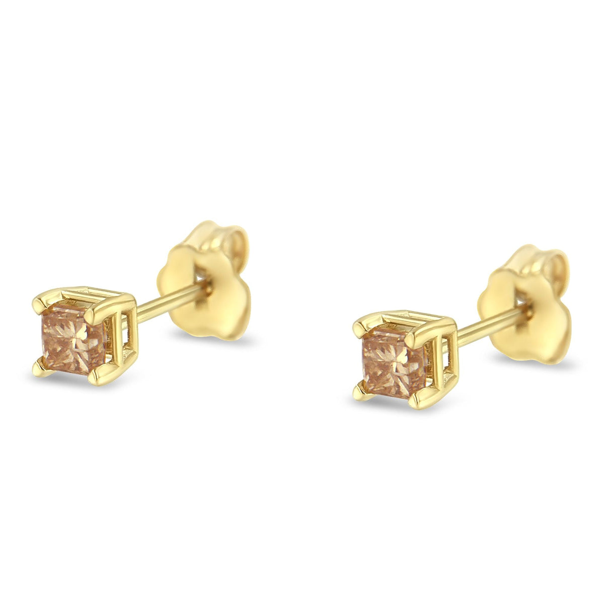 Pendientes de solitario con diamantes de corte princesa de 3/8 Cttw certificados por IGI, montura de 4 puntas, en oro amarillo de 14K (color K-L, claridad I1-I2)