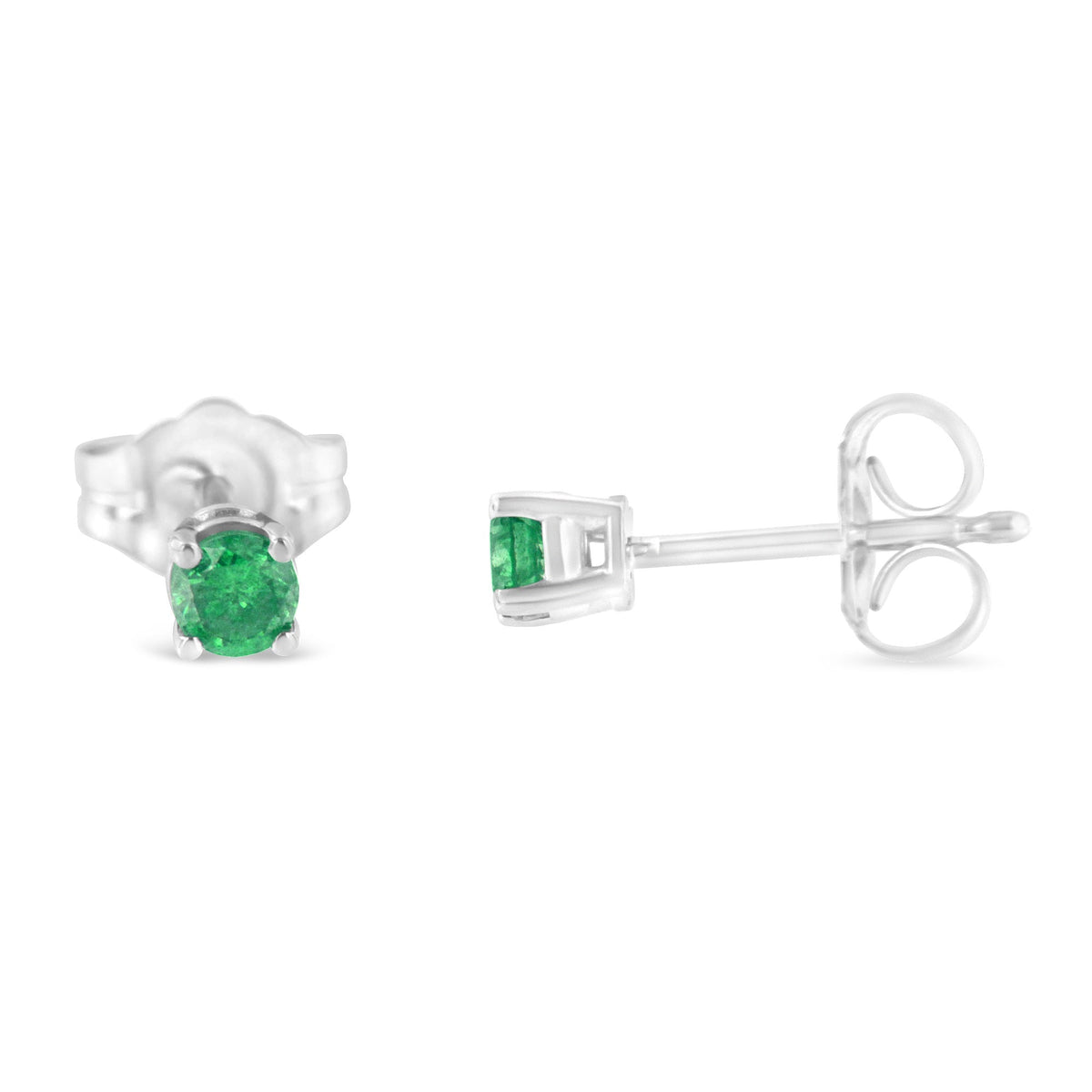 Aretes Clásicos de Plata de Ley .925 con Diamantes Verdes de Talla Redonda Brillante de 1/4 Cttw Engarzados en 4 Puntas (Color Mejorado de Fantasía, Claridad I2-I3)