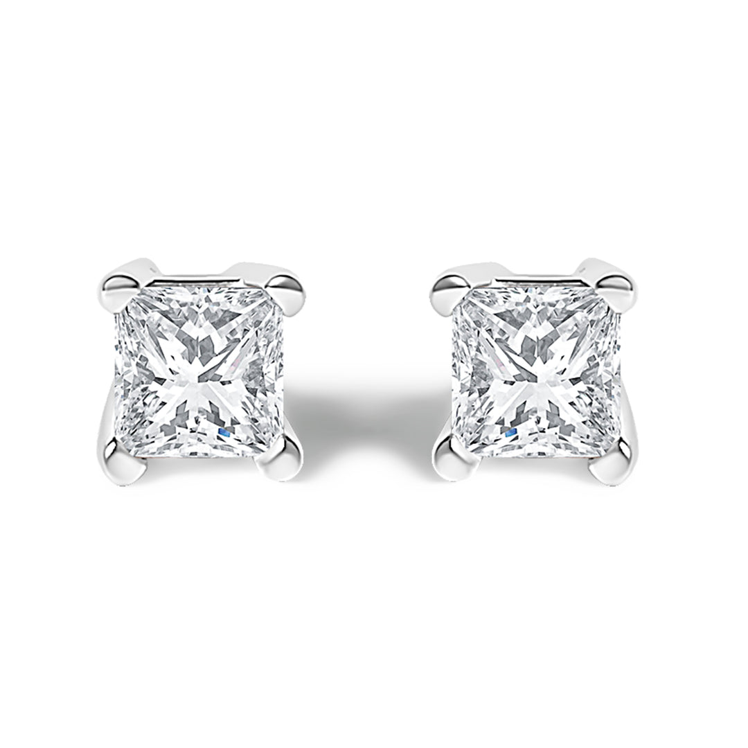 14K White Gold 1/2 Cttw Princess Cut Lab Grown Diamond Solitaire Stud Earrings (F-G Color, VS2-SI1 Clarity)