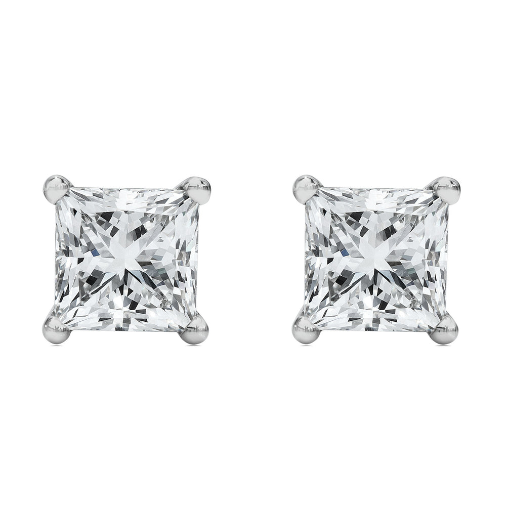 14K White Gold 1/2 Cttw Princess Cut Lab Grown Diamond Solitaire Stud Earrings (F-G Color, VS2-SI1 Clarity)