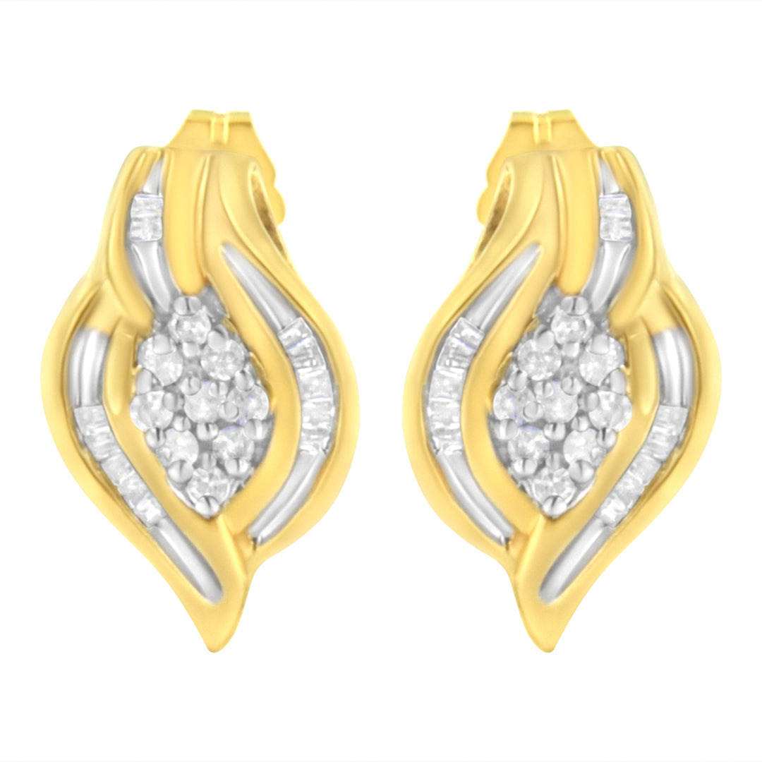 10K Yellow Gold 1/3 cttw Round-Cut Diamond Cluster and Swirl Stud Earrings (J-K Clarity, I2-I3 Color)