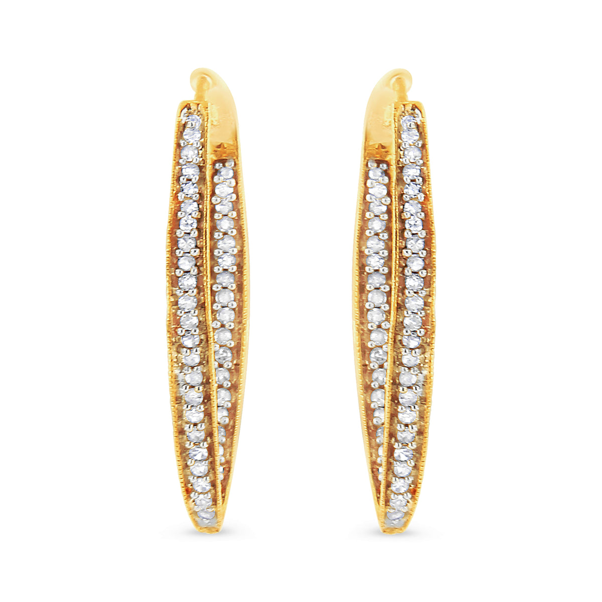 Pendientes de aro modernos de oro amarillo de 10 qt con diamantes redondos de 1/2 TCW (color I-J, claridad I2-I3)