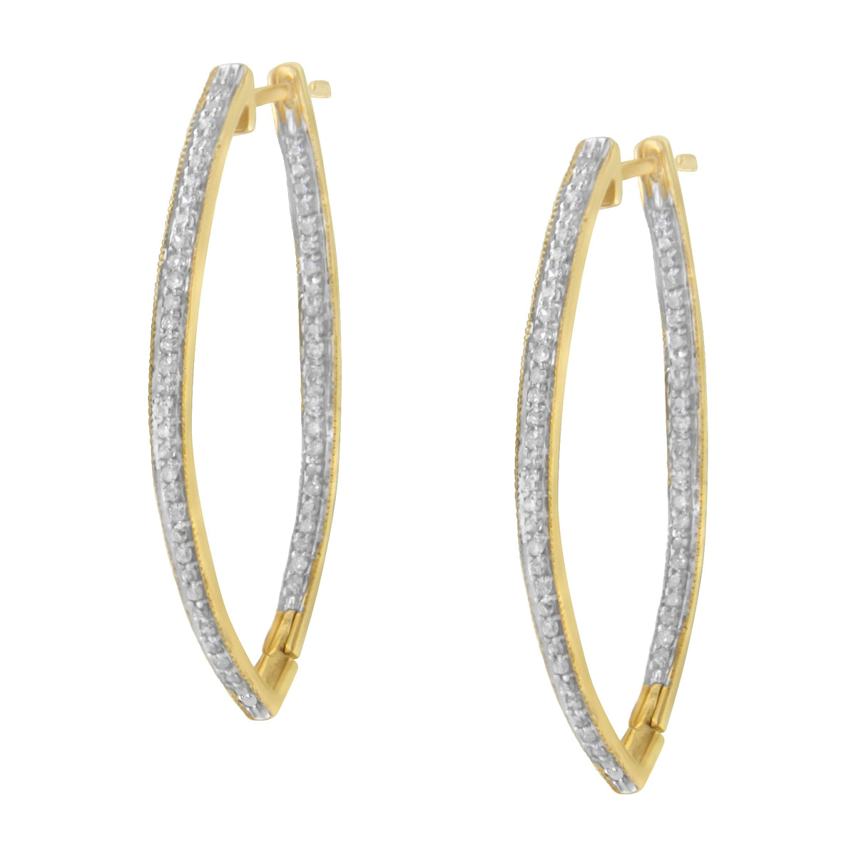 Pendientes de oro amarillo de 10 quilates con diamantes de talla redonda (1 quilate total, color I-J, claridad I2-I3)