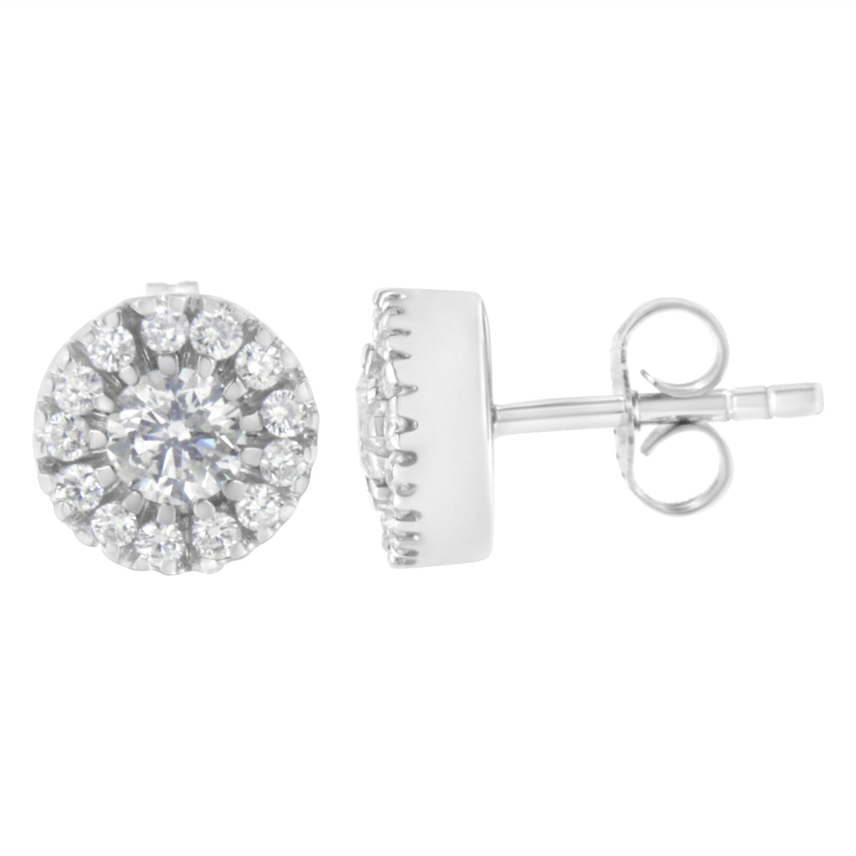 Pendientes de oro blanco de 14k con halo de diamantes de 1 quilate total (Claridad I-J, Color I1-I2)