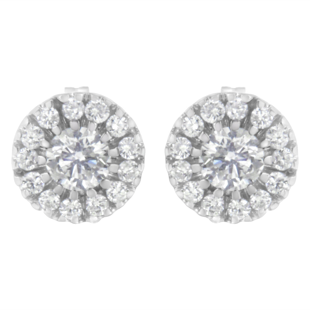 14k White Gold 1 cttw Diamond Halo Stud Earrings (I-J Clarity, I1-I2 Color)