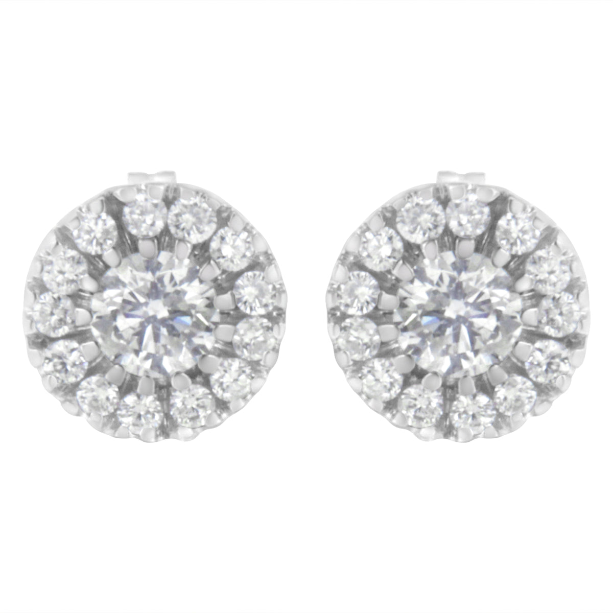Pendientes de oro blanco de 14k con halo de diamantes de 1 quilate total (Claridad I-J, Color I1-I2)