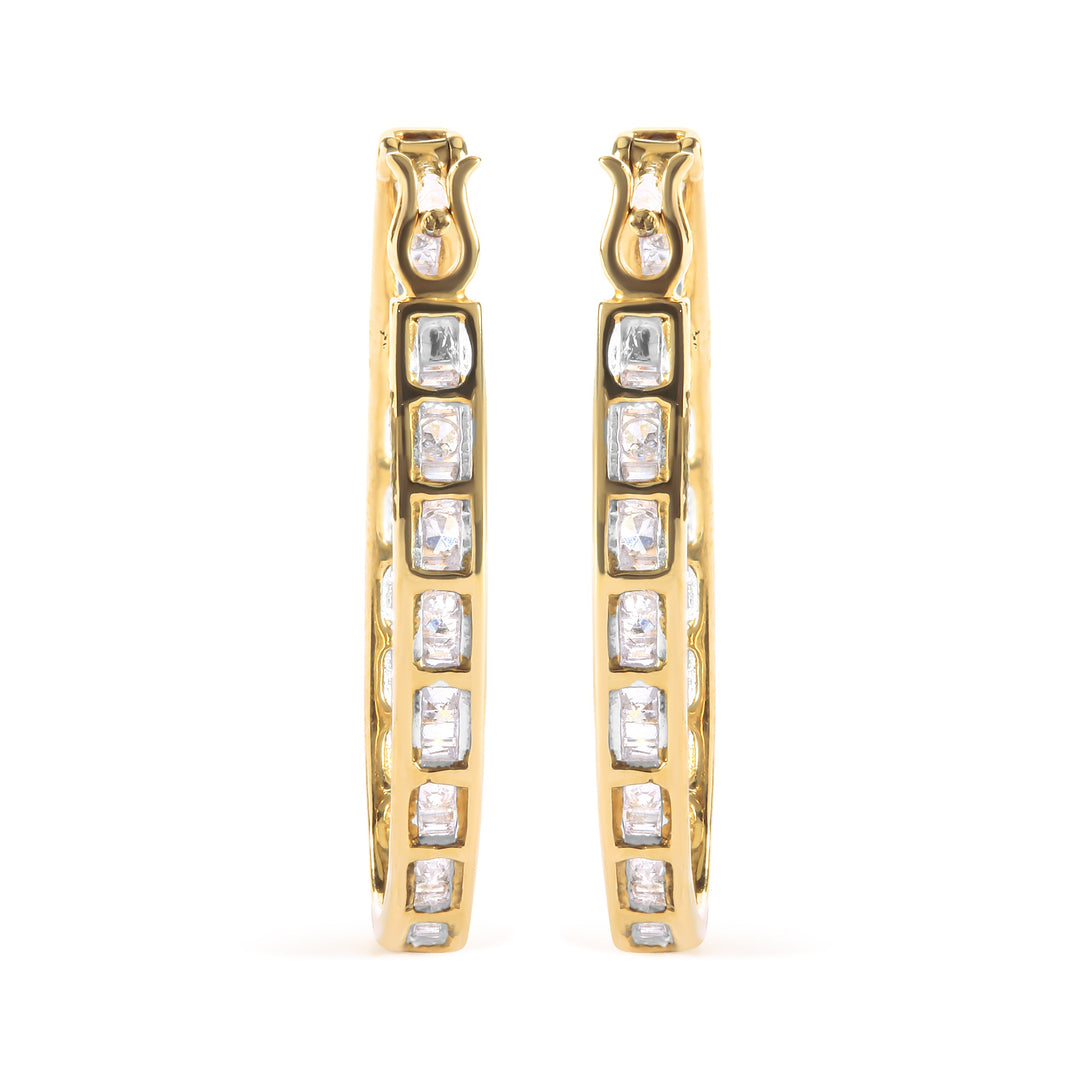 10K Yellow Gold 1.00 Cttw Round and Baguette-Cut Diamond U-Hoop Earrings (H-I Color, SI2-I1 Clarity)