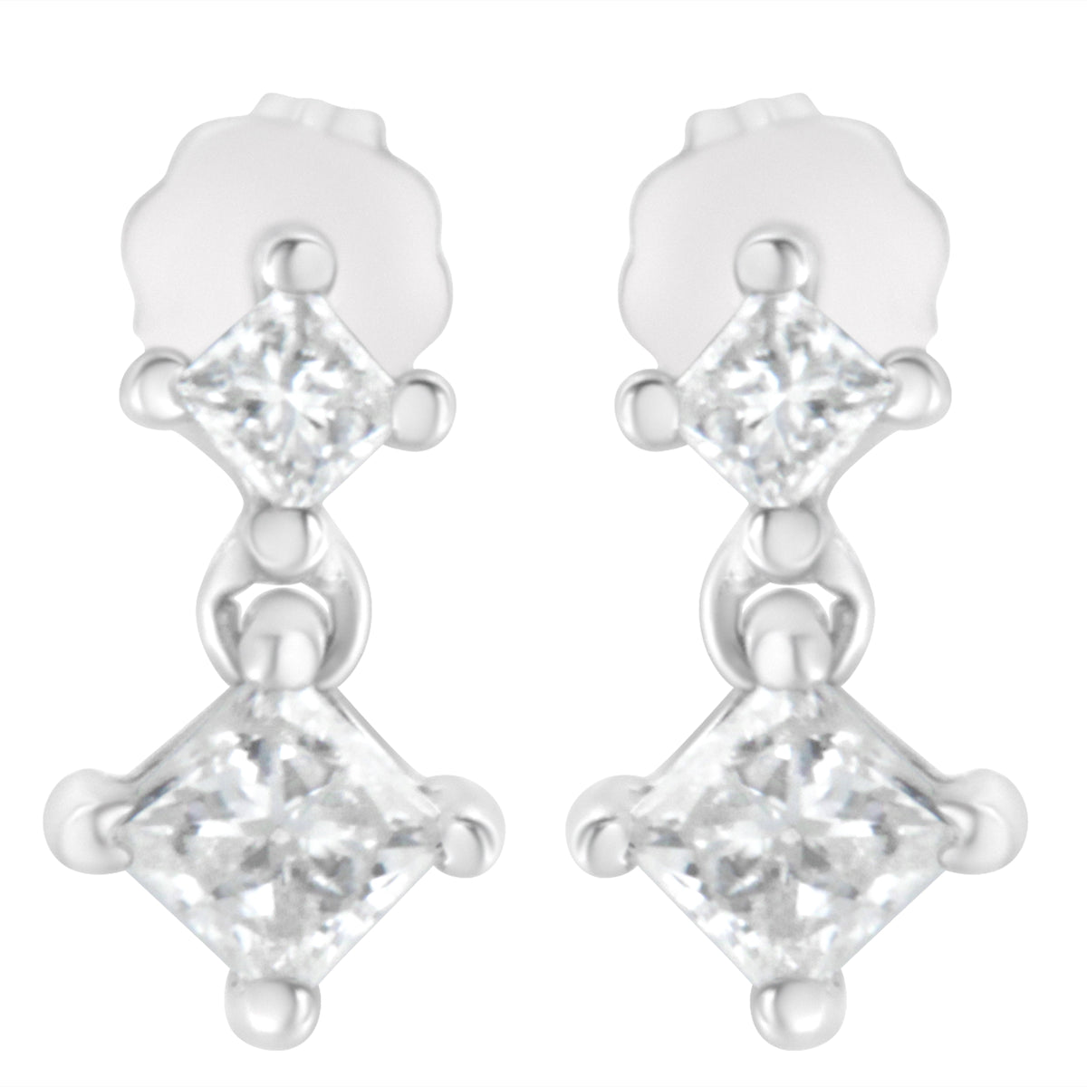 Pendientes de oro blanco de 14 quilates con diamantes de 0,75 quilates de talla princesa (claridad I-J, color I2-I3)