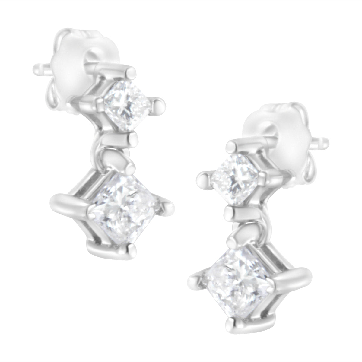 Pendientes de oro blanco de 14 quilates con diamantes de 0,75 quilates de talla princesa (claridad I-J, color I2-I3)