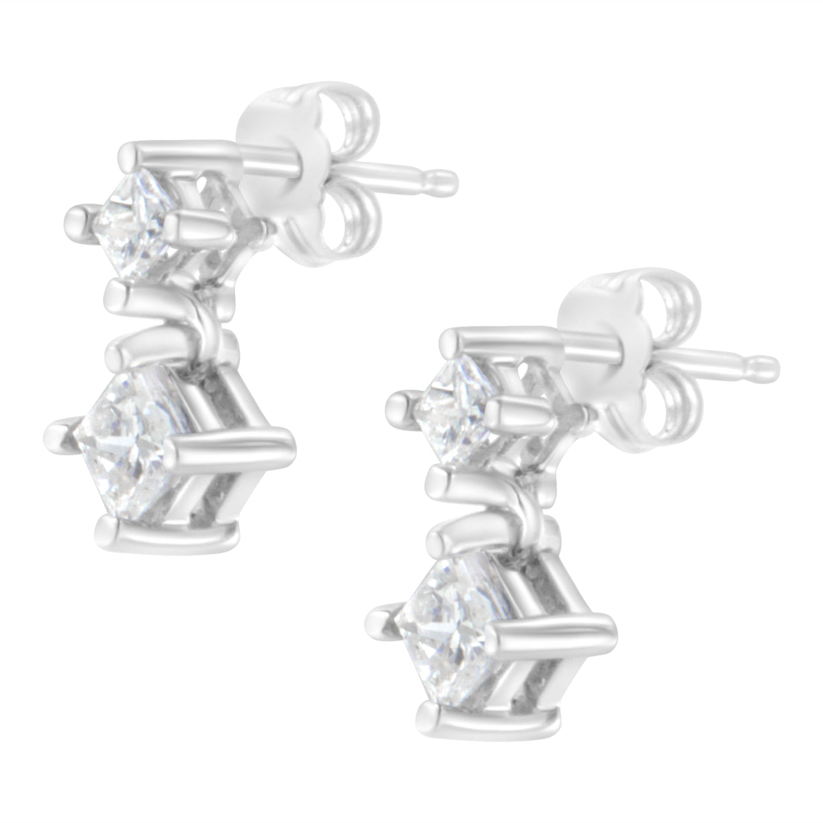Pendientes de oro blanco de 14 quilates con diamantes de 0,75 quilates de talla princesa (claridad I-J, color I2-I3)