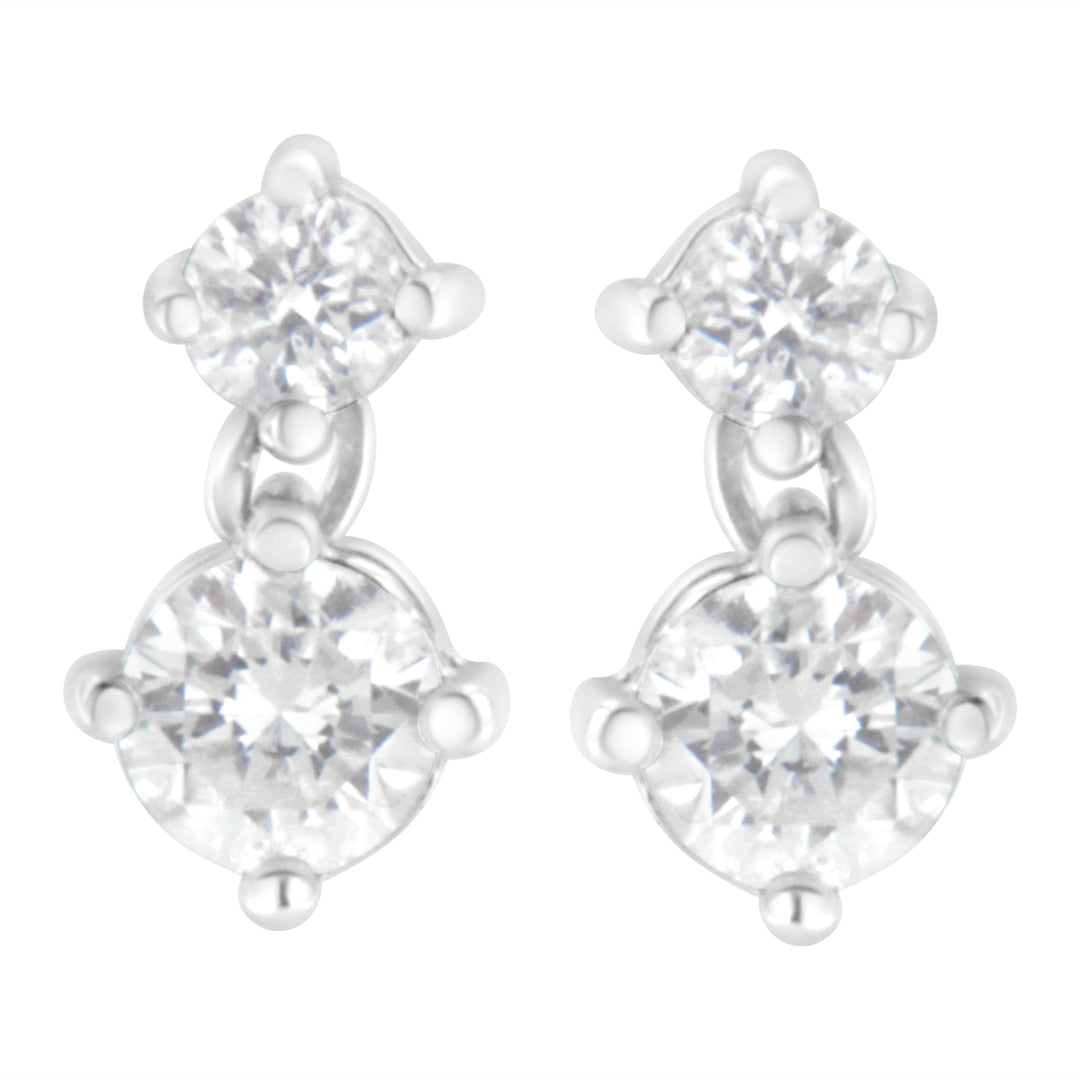 14K White Gold 1 cttw Double Diamond Stud Earrings (H-I Clarity, SI2-I1 Color)