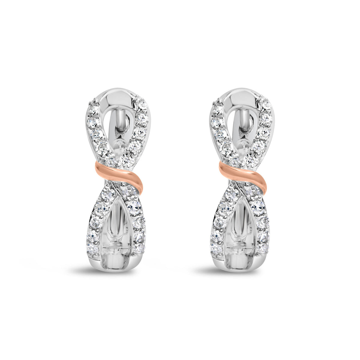 Pendientes de aro infinitos y de cinta de oro blanco y rosa de 10 quilates con diamantes de 1/3 Cttw (color H-I, claridad I1-I2)