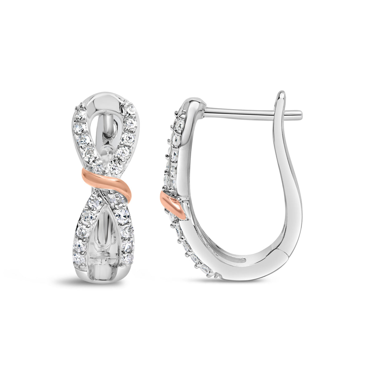 Pendientes de aro infinitos y de cinta de oro blanco y rosa de 10 quilates con diamantes de 1/3 Cttw (color H-I, claridad I1-I2)
