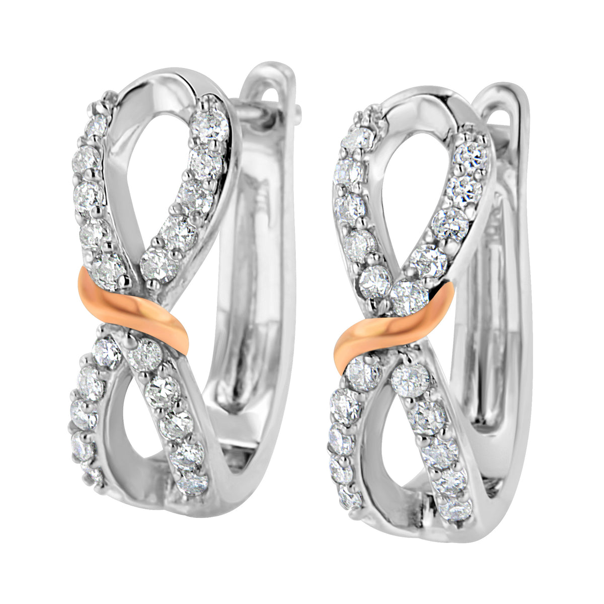 Pendientes de aro infinitos y de cinta de oro blanco y rosa de 10 quilates con diamantes de 1/3 Cttw (color H-I, claridad I1-I2)