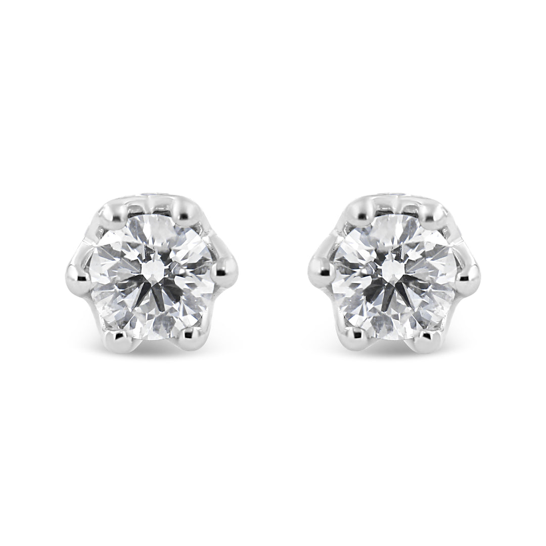 14K White Gold 1/2 Cttw Round Diamond Crown Stud Earring (I-J Color, I1-I2 Clarity)