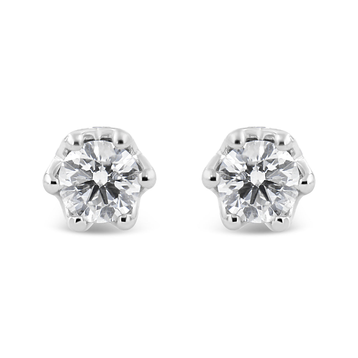 14K White Gold 1/2 Cttw Round Diamond Crown Stud Earring (I-J Color, I1-I2 Clarity)