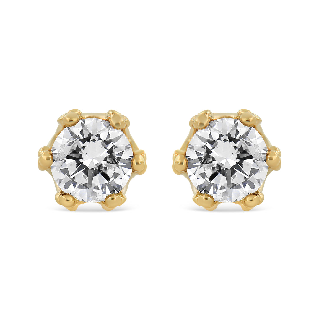 14K Yellow Gold 2.0 Cttw Round Diamond Crown Stud Earrings (I-J Color, I1-I2 Clarity)