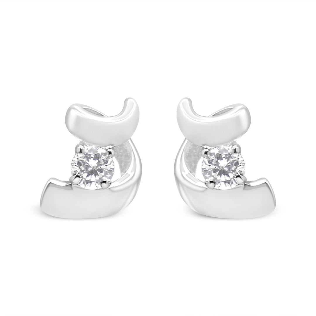 10K White Gold 1/10 Cttw Round Brilliant-Cut Diamond Espira Swirls Solitaire Push Back Stud Earrings (I-J Color, I1-I2 Clarity)