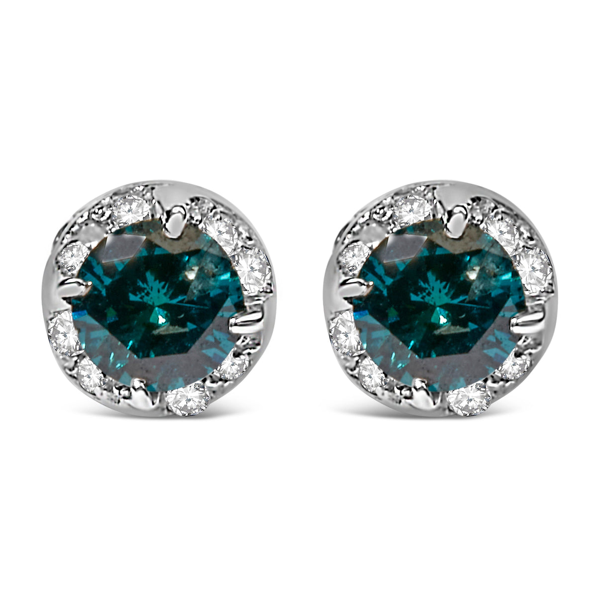 Pendientes de diamante redondos de oro blanco de 14K de 1/2 quilate (peso total) con diamantes blancos y azules tratados (I-J I2-I3)