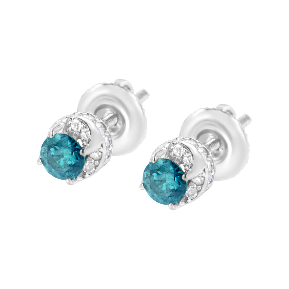 Pendientes de diamante redondos de oro blanco de 14K de 1/2 quilate (peso total) con diamantes blancos y azules tratados (I-J I2-I3)