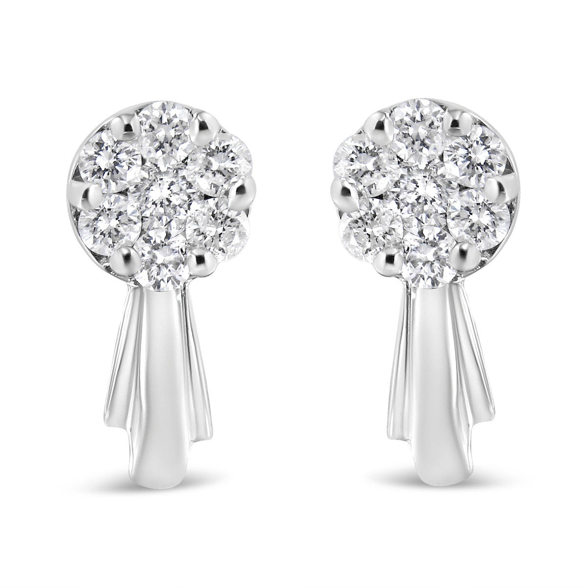 Pendientes con racimo floral de diamantes colgantes de oro blanco de 14K de 3/4 quilates (color H-I, claridad I1-I2)
