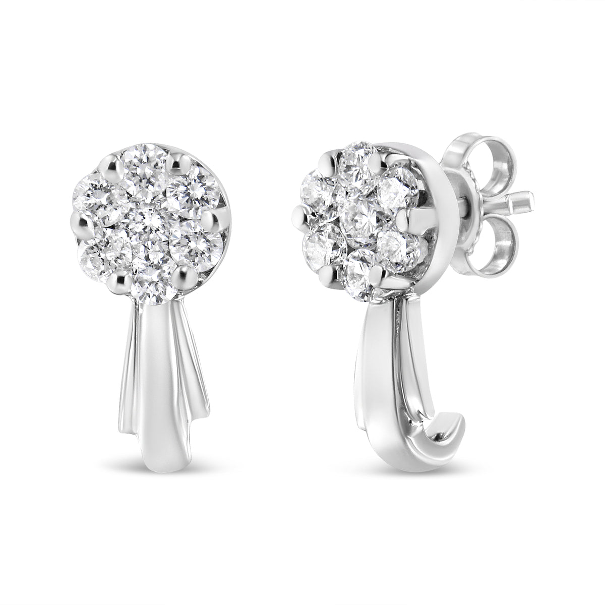 Pendientes con racimo floral de diamantes colgantes de oro blanco de 14K de 3/4 quilates (color H-I, claridad I1-I2)