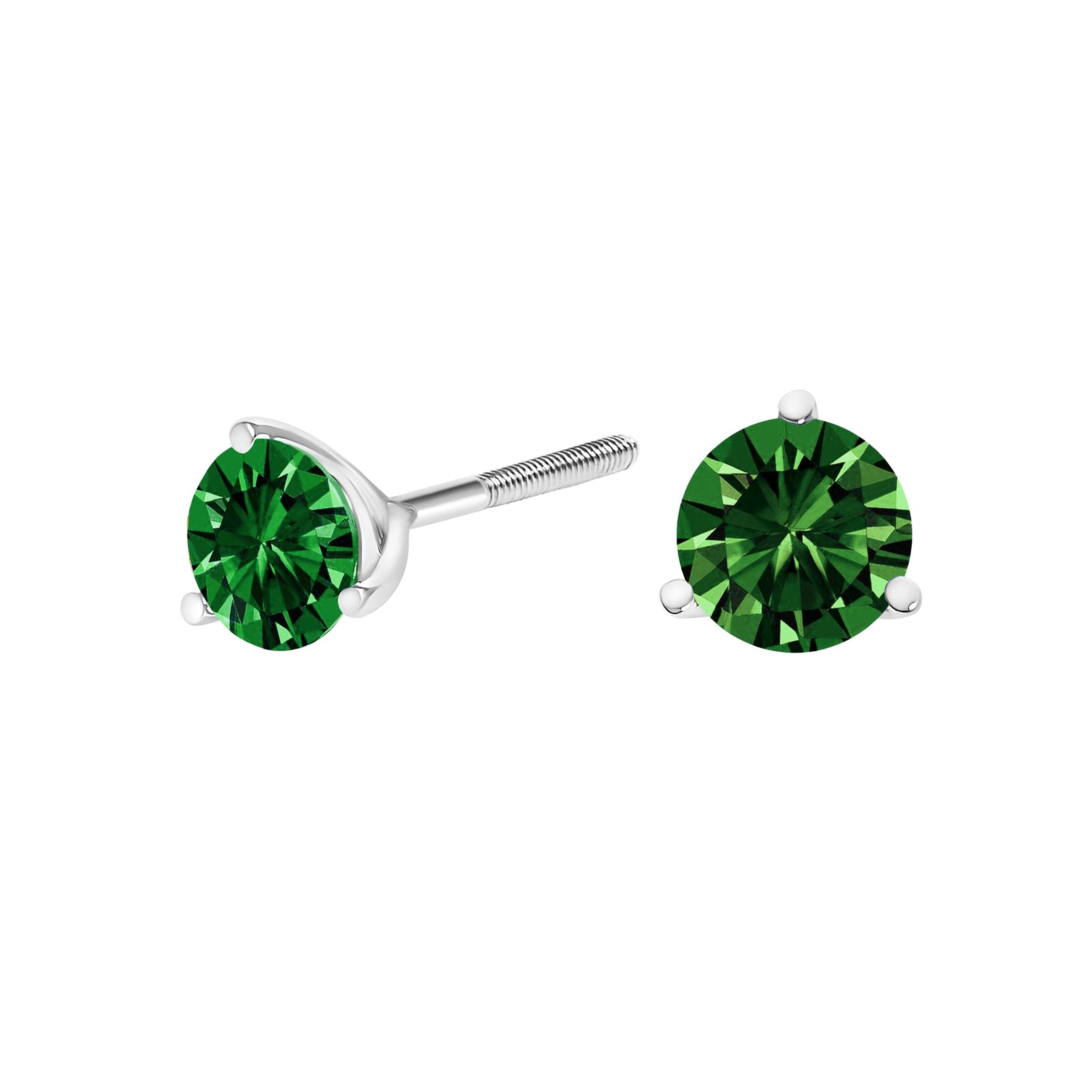 Pendientes solitario de laboratorio con diamante verde de 1,0 quilates (peso total) con engaste Martini de 3 puntas en oro blanco de 14K