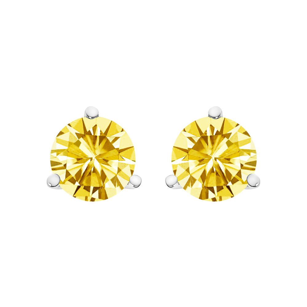 14K White Gold 3-Prong Martini Set 1.0 Cttw Yellow Lab Grown Diamond Solitaire Stud Earrings