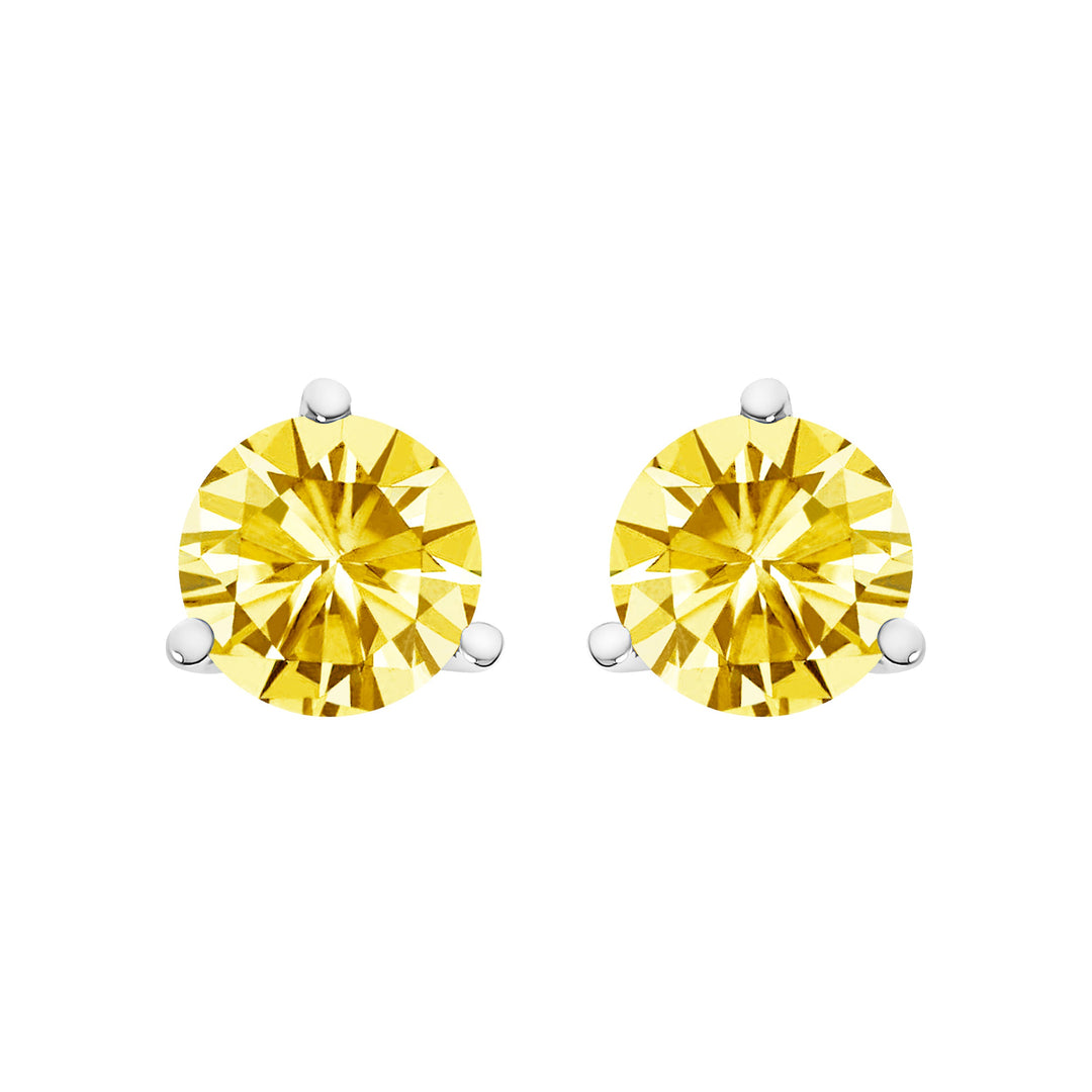 14K White Gold 3-Prong Martini Set 1.0 Cttw Yellow Lab Grown Diamond Solitaire Stud Earrings
