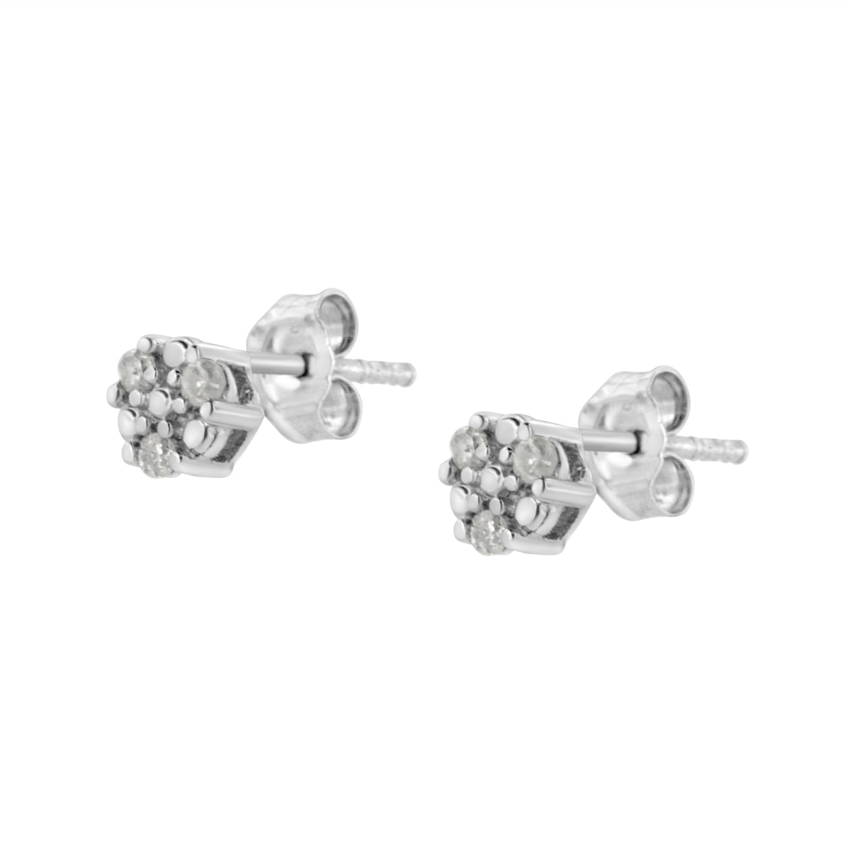 Pendientes de tuerca de plata esterlina .925 con 1/10 cttw de diamantes redondos en engaste de garra (Color I-J, Claridad I3)