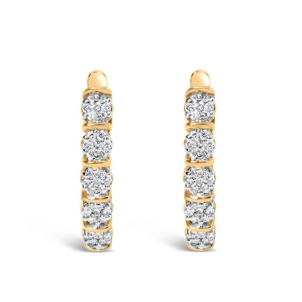 14k Yellow Gold 1/2 Cttw Diamond Cluster Hoop Earrings (H-I Color, SI2-I1 Clarity)
