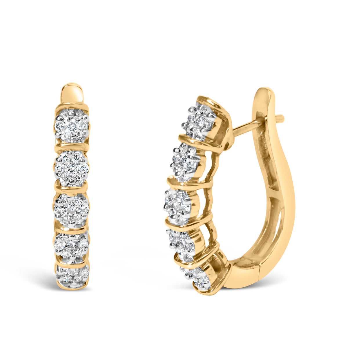 Pendientes de aro con racimo de diamantes de oro amarillo de 14k y 1/2 quilate en total (color H-I, claridad SI2-I1)
