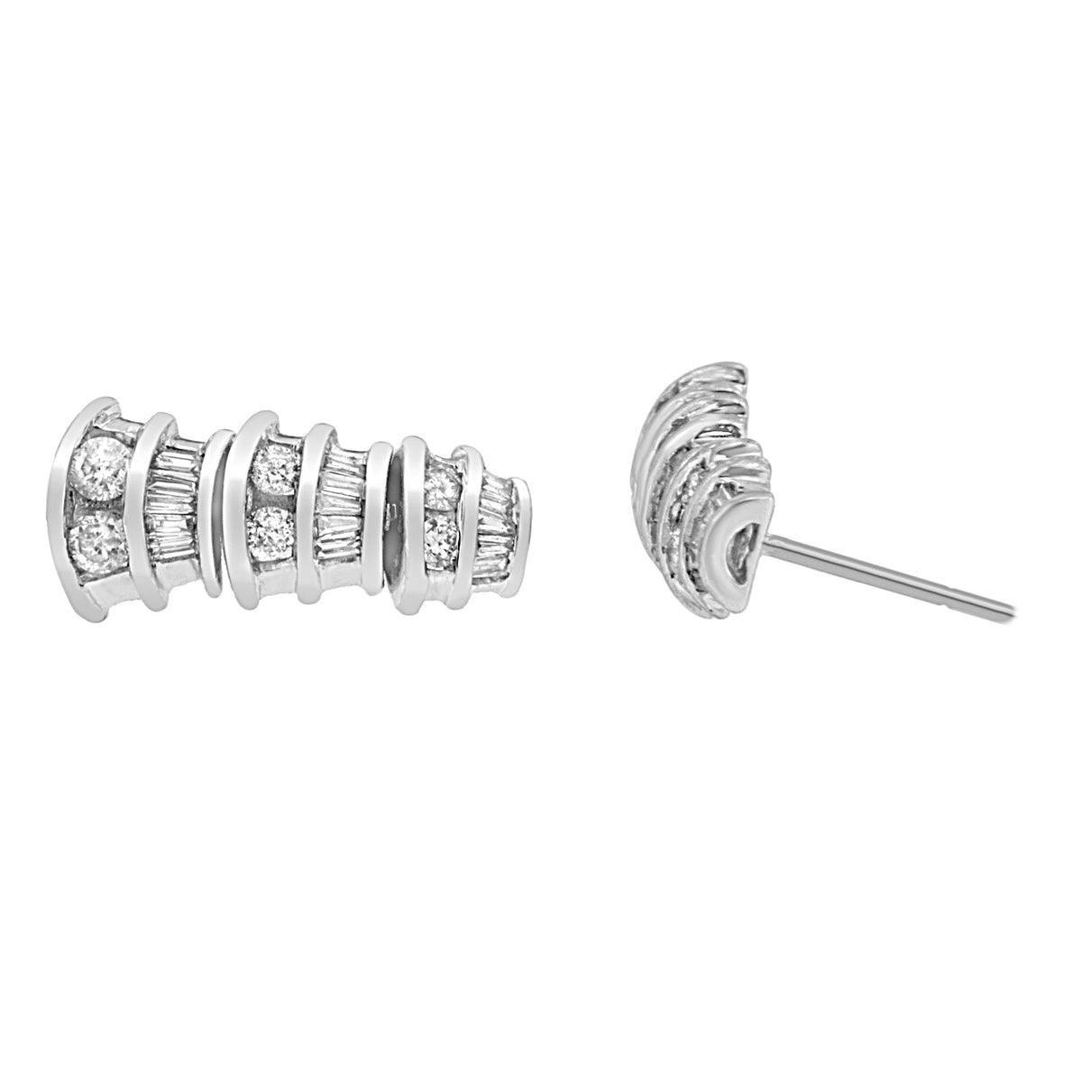 Pendientes Colgantes de Oro Blanco de 14K con Diamantes de Talla Baguette y Redonda Brillante de 7/8 cttw en Múltiples Hileras (Color H-I, Claridad SI2-I1)
