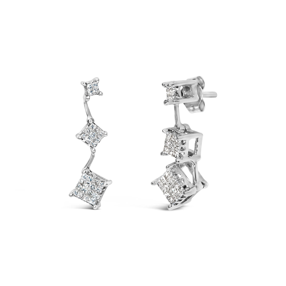 Pendientes de diamante de corte princesa de oro blanco de 14 quilates y 1 quilate en total (G-H, VS1-VS2)