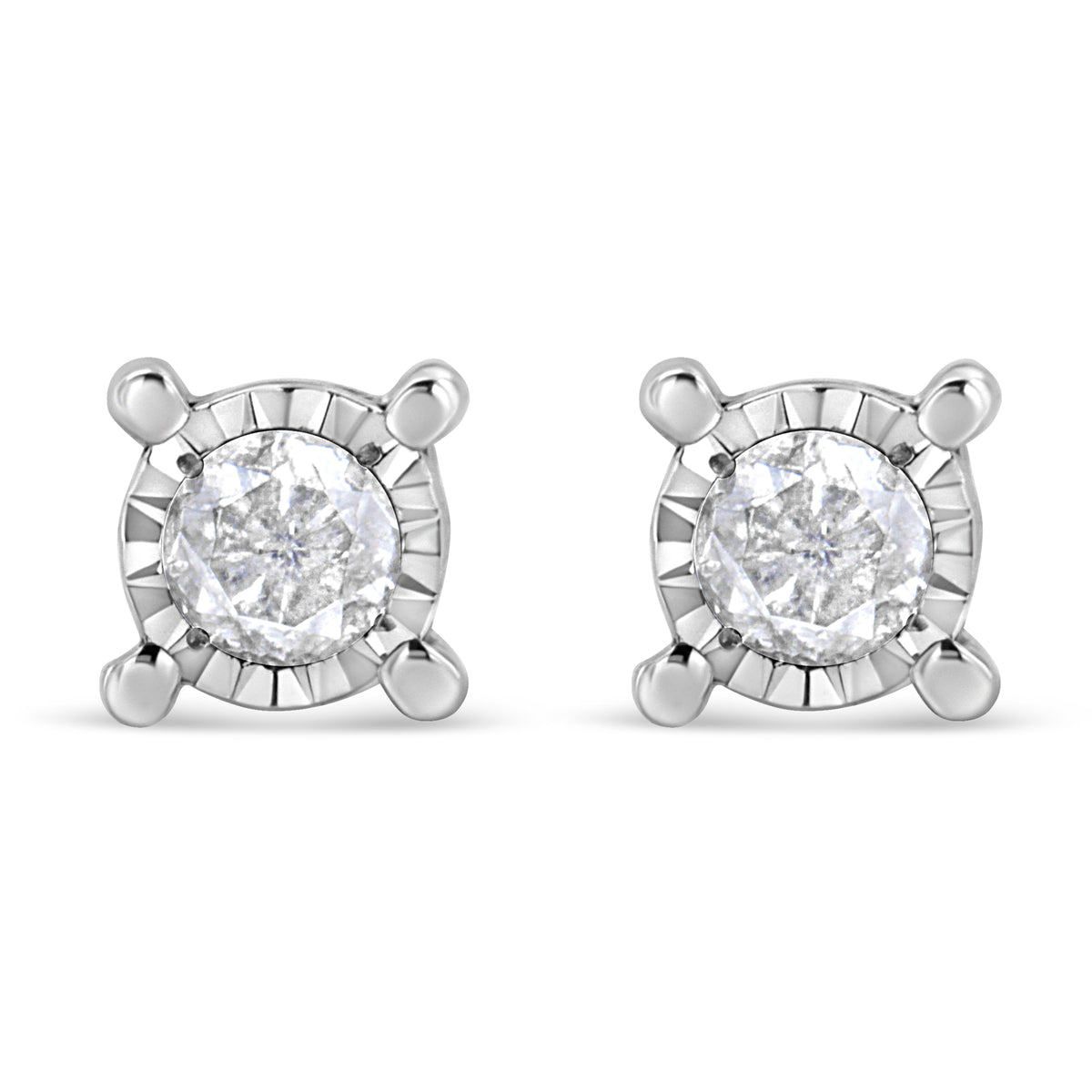 Pendientes de plata de ley .925 con solitario de diamantes de talla brillante redonda de 1.0 quilates engastados en milagro (color H-I, claridad I2-I3)