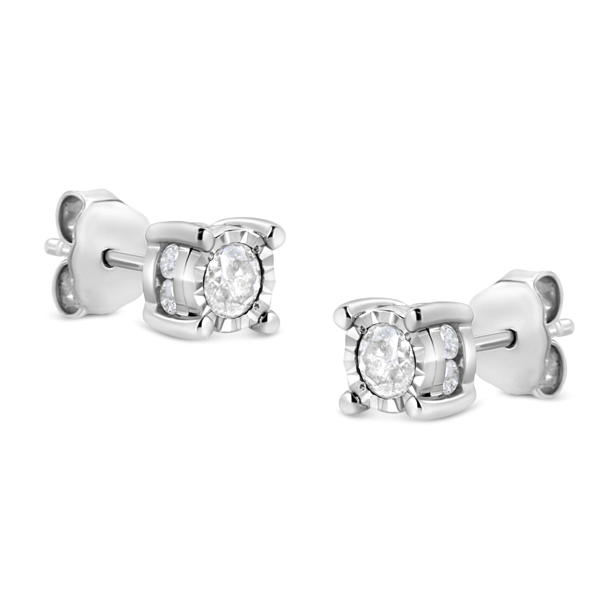 Pendientes de plata de ley .925 con solitario de diamantes de talla brillante redonda de 1.0 quilates engastados en milagro (color H-I, claridad I2-I3)