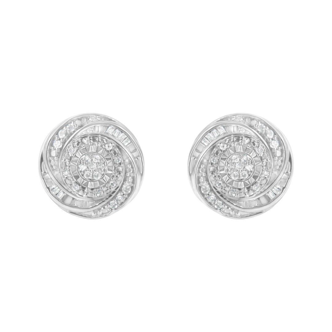 .925 Sterling Silver 1/4 Cttw Baguette and Round Diamond Swirl Love Knot Stud Earrings (I-J Color, I3 Clarity)