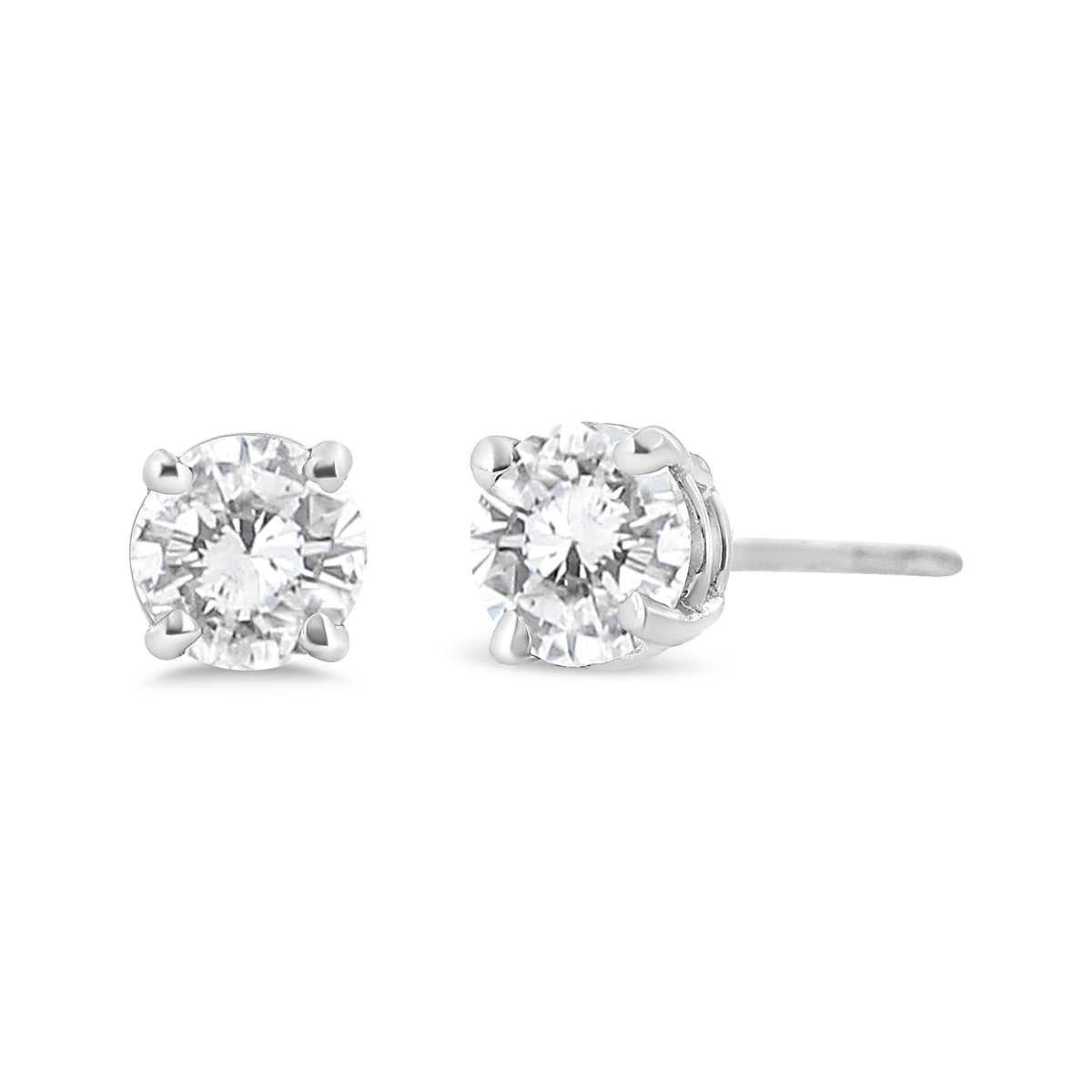 Pendientes clásicos de tuerca de oro blanco de 14K con diamante cultivado de 3/4 Cttw y 4 puntas (color F-G, claridad VS2-SI1)