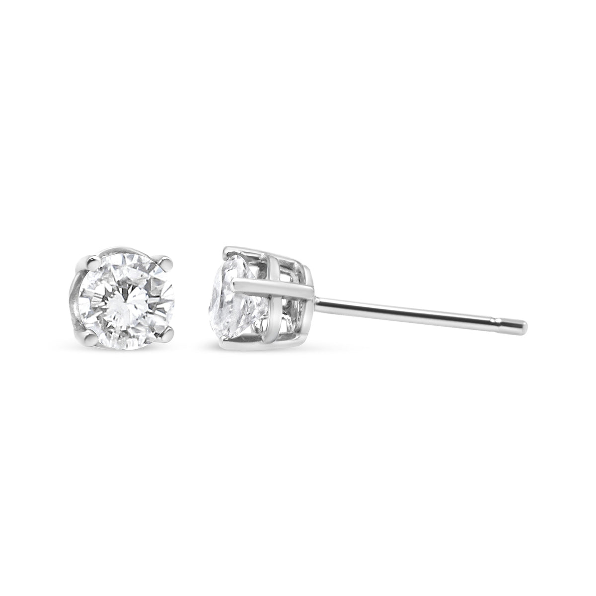 Pendientes clásicos de tuerca de oro blanco de 14K con diamante cultivado de 3/4 Cttw y 4 puntas (color F-G, claridad VS2-SI1)