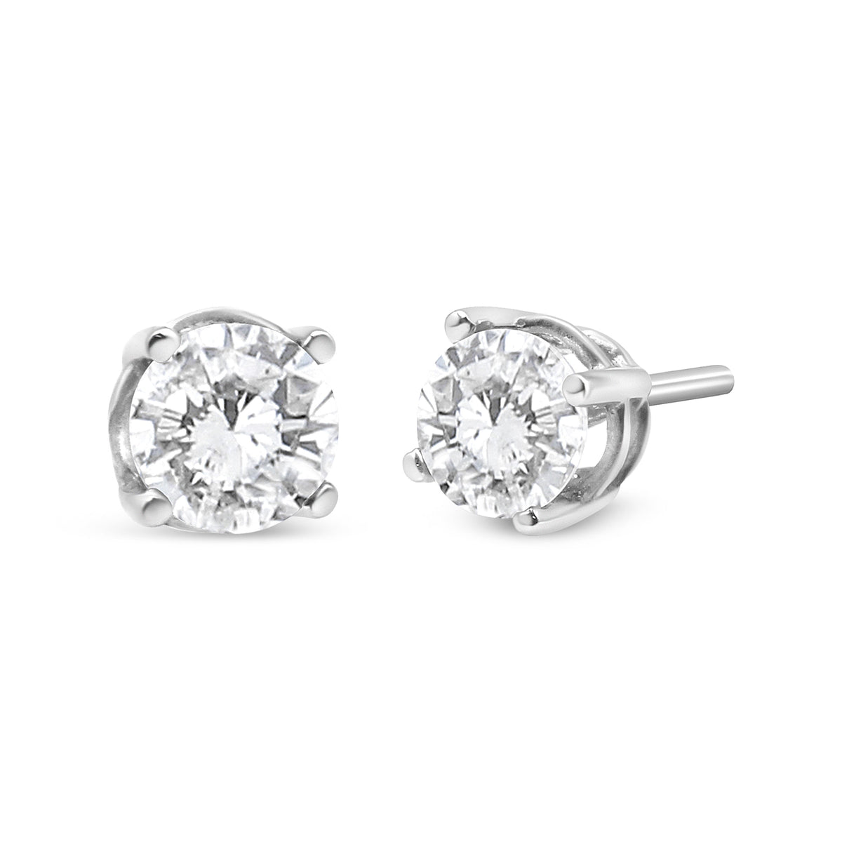 Pendientes clásicos de tuerca de oro blanco de 14K con diamante cultivado de 3/4 Cttw y 4 puntas (color F-G, claridad VS2-SI1)