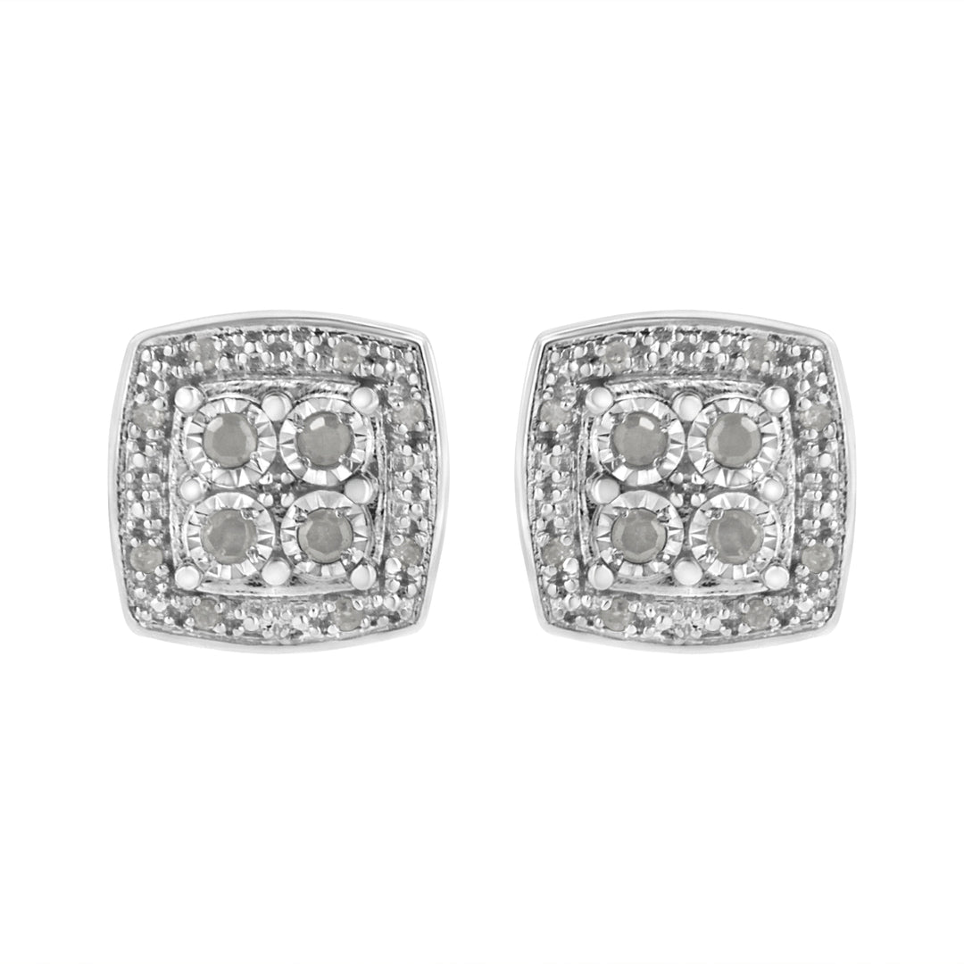 .925 Sterling Silver 1/4 cttw Round Cut Diamond Square Shape Milgrain Stud Earrings (I-J Color, I3 Clarity)