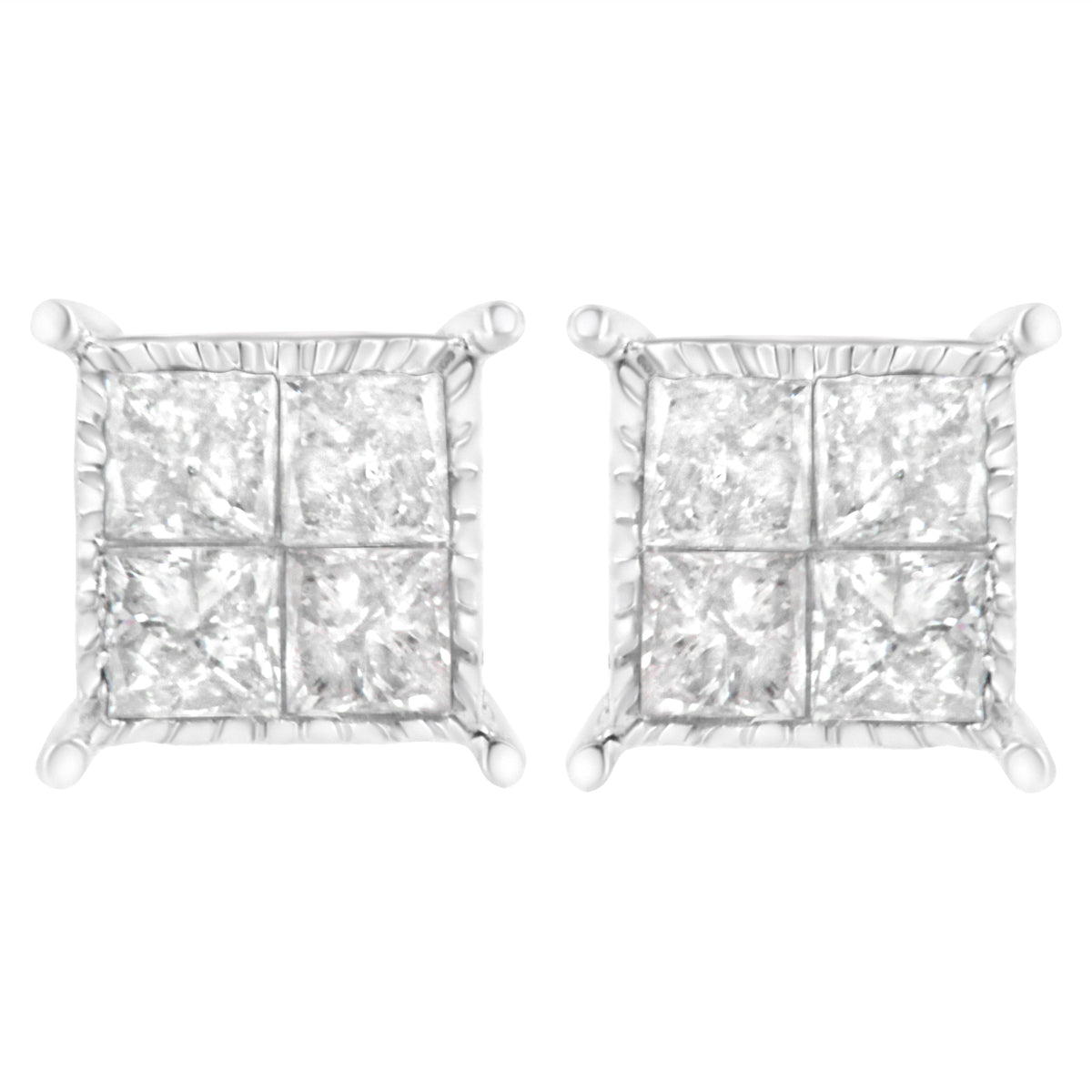 Pendientes de botón de plata de ley con diamantes compuestos de 0,75 quilates en total (I-J, I2-I3)