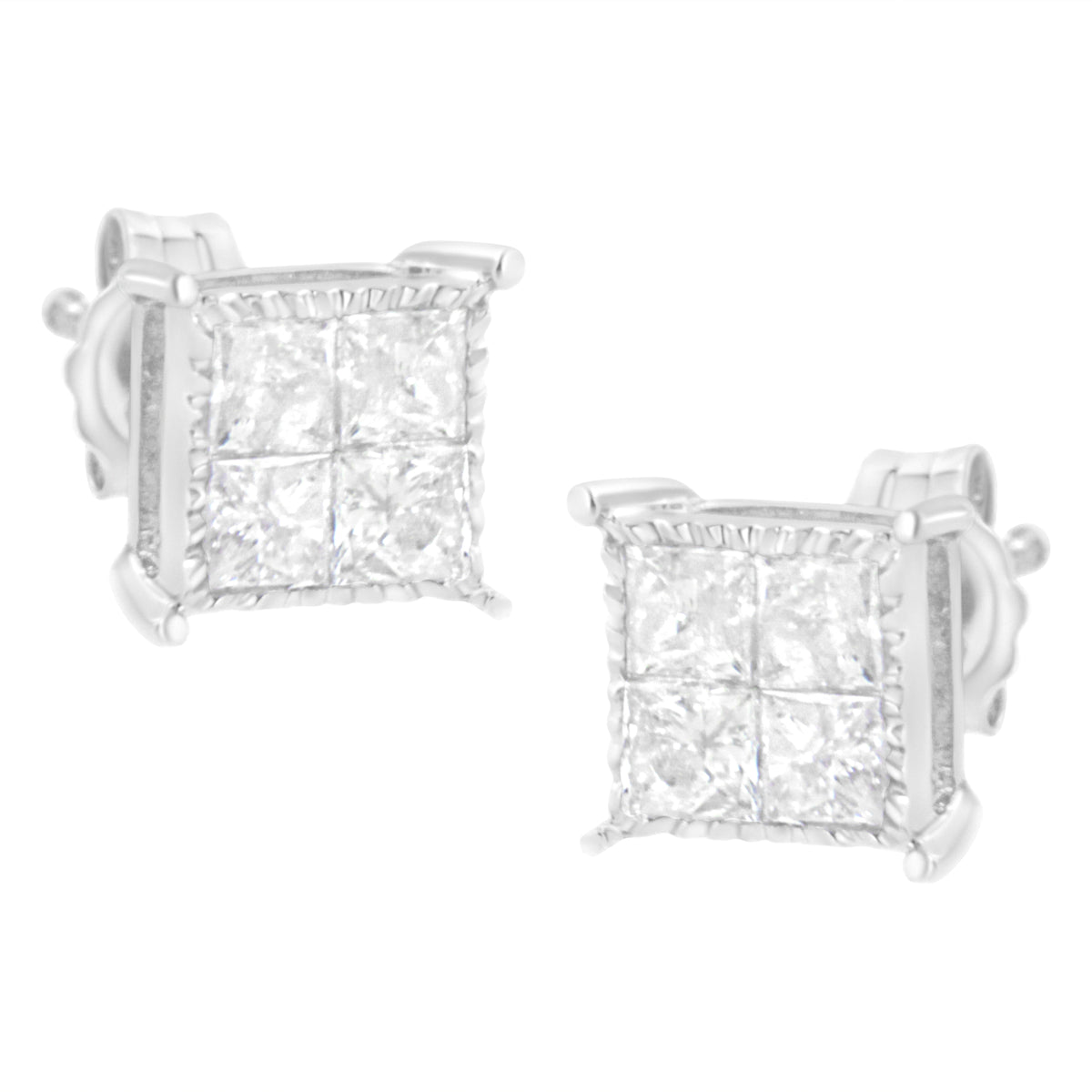 Pendientes de botón de plata de ley con diamantes compuestos de 0,75 quilates en total (I-J, I2-I3)