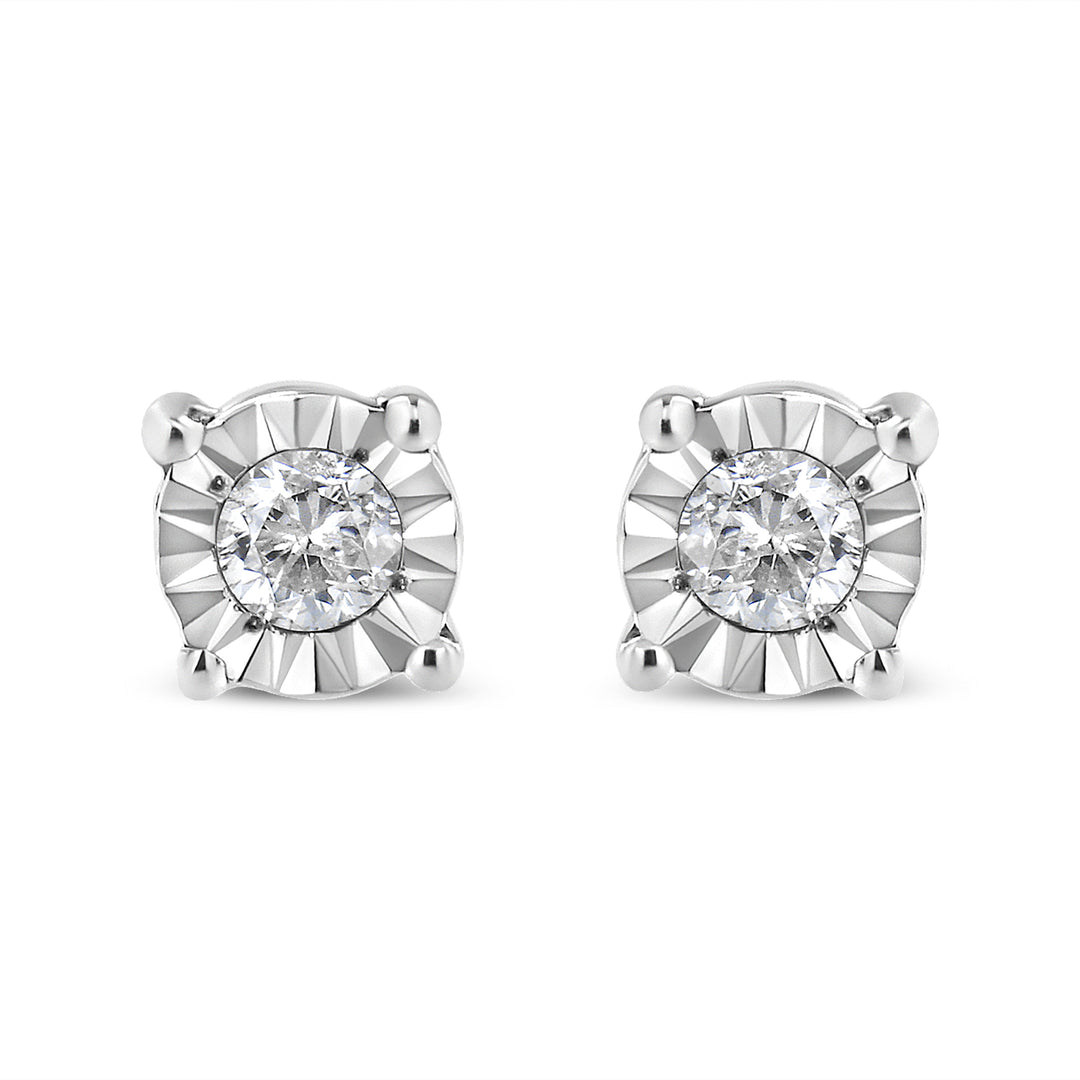 10K Yellow Gold Plated .925 Sterling Silver 1/10 Cttw Round Brilliant-Cut Diamond Miracle-Set Stud Earrings (J-K Color, I3 Clarity)