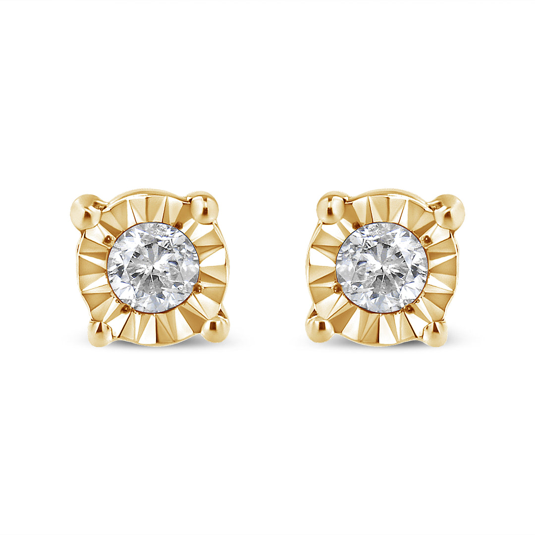10K Yellow Gold Plated .925 Sterling Silver 1/10 Cttw Round Brilliant-Cut Diamond Miracle-Set Stud Earrings (J-K Color, I3 Clarity)