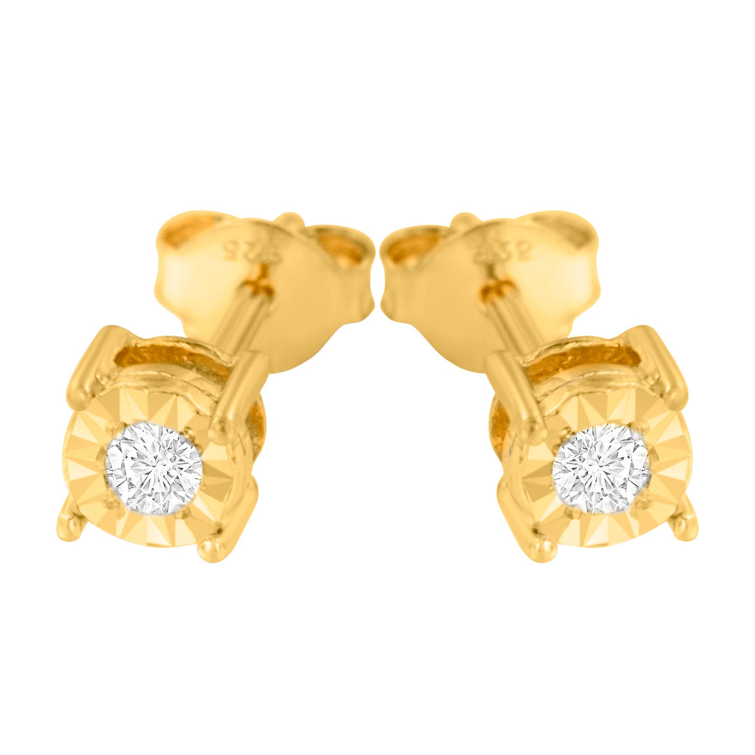 10K Yellow Gold Plated .925 Sterling Silver 1/10 Cttw Round Brilliant-Cut Diamond Miracle-Set Stud Earrings (J-K Color, I3 Clarity)